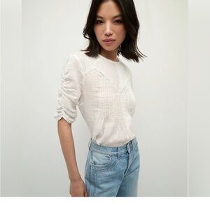 Veronica Beard Cream Ruched Sleeve Blouse